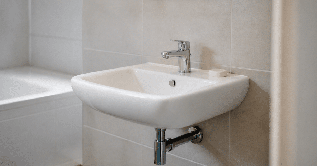 Lavabo blanc fixé au mur salle bain