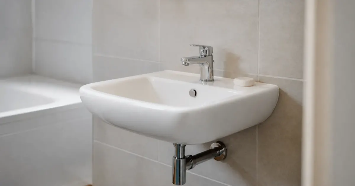 Lavabo blanc fixé au mur salle bain