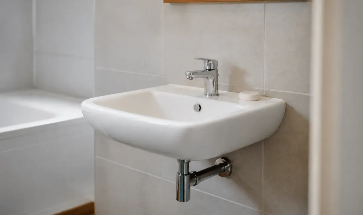 Lavabo blanc fixé au mur salle bain