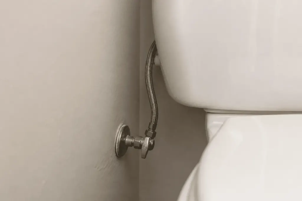 Robinet d'arrêt ouvert sous reservoir toilettes blanches