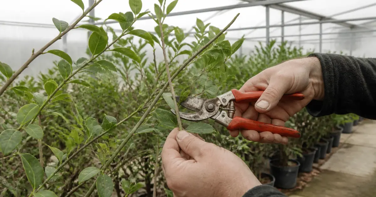 Secateurs coupant branches fines lilas des indes en serre