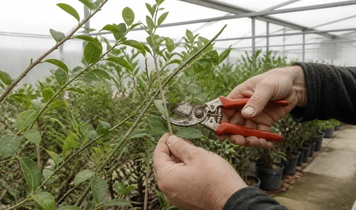 Secateurs coupant branches fines lilas des indes en serre
