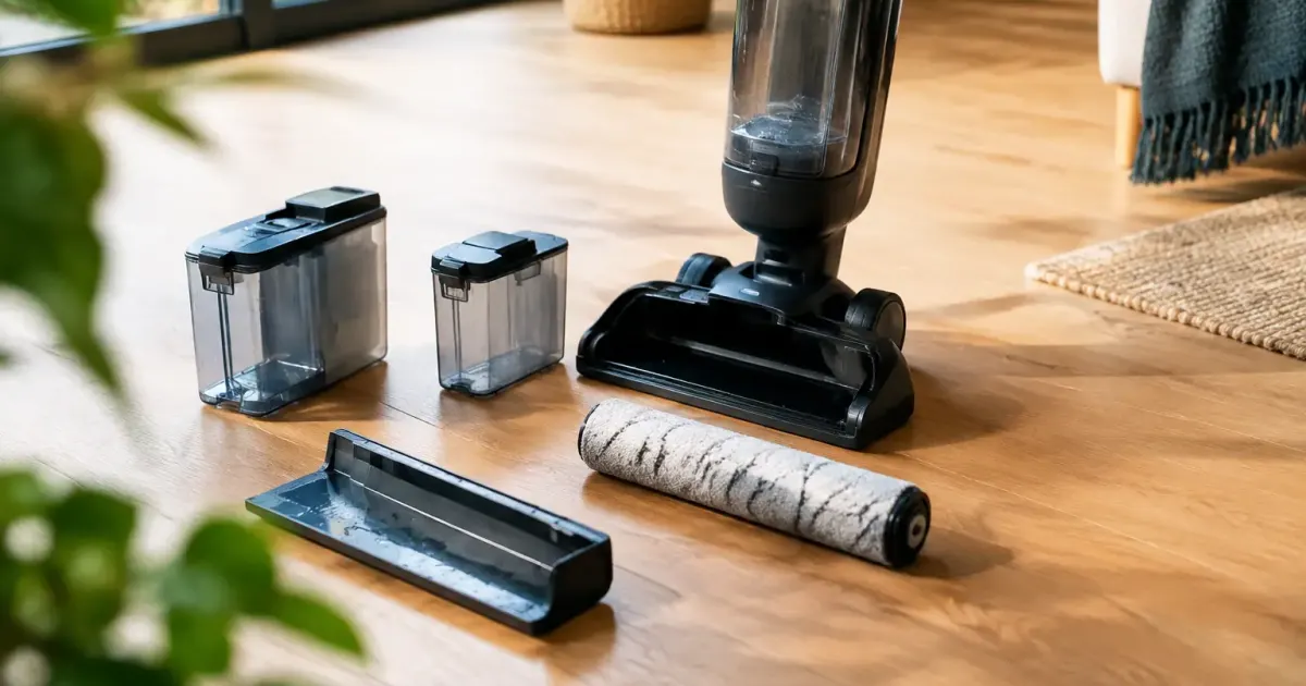 Aspirateur laveur ouvert au sol reservoirs vides en sechage