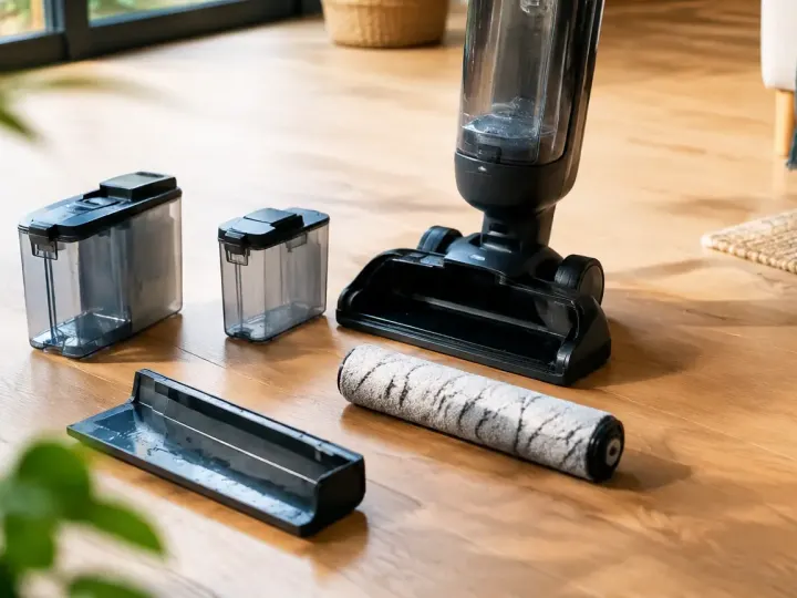 Aspirateur laveur ouvert au sol reservoirs vides en sechage