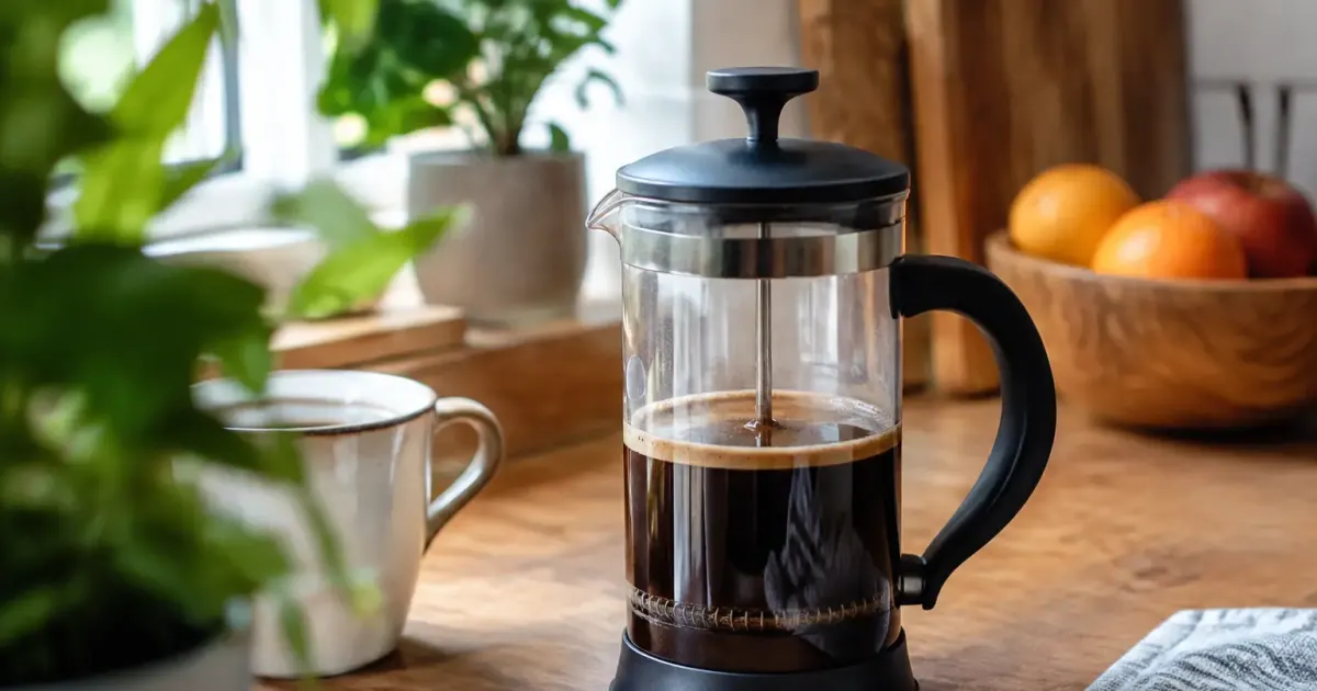 Cafetiere en verre posee sur plan de travail