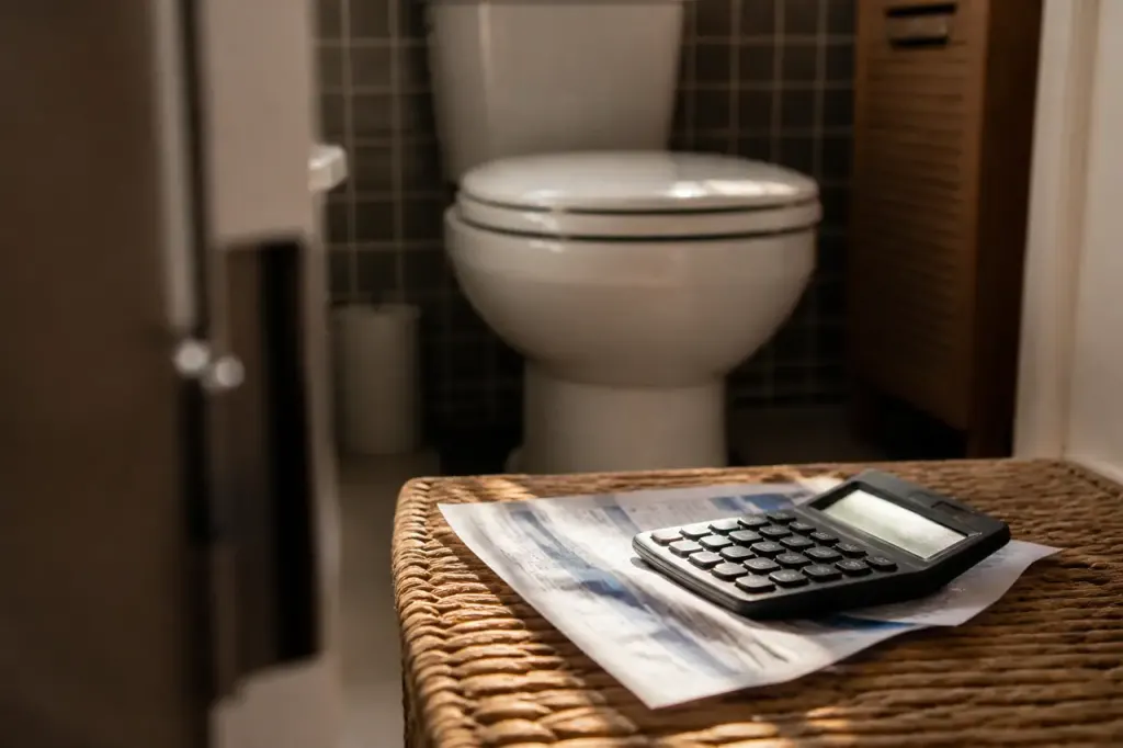 Calculatrice et facture d eau posees pres dun WC