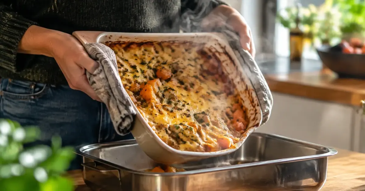 Casserole fumante inclinee au dessus dun bac en inox
