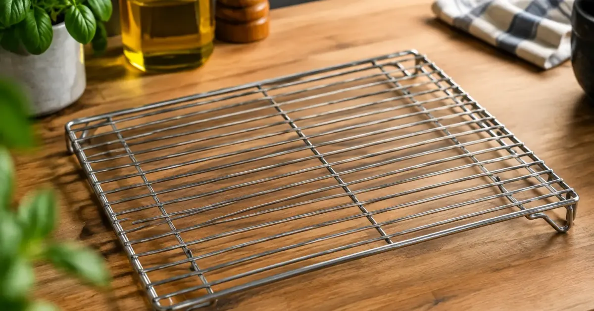 Grille metallique grasse posee sur un plan de travail