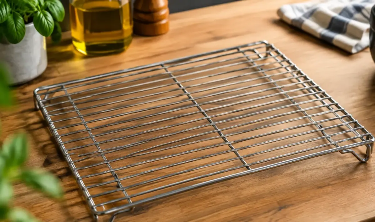 Grille metallique grasse posee sur un plan de travail