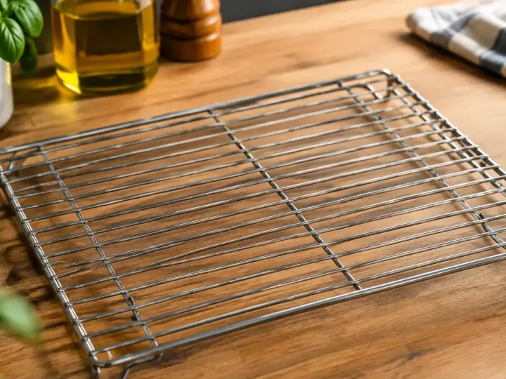 Grille metallique grasse posee sur un plan de travail