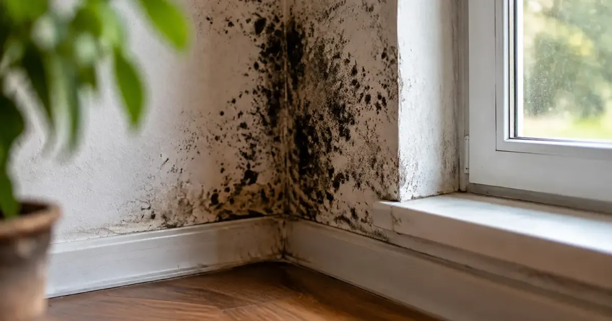 Mur froid couvert de moisissures noires pres dune fenetre