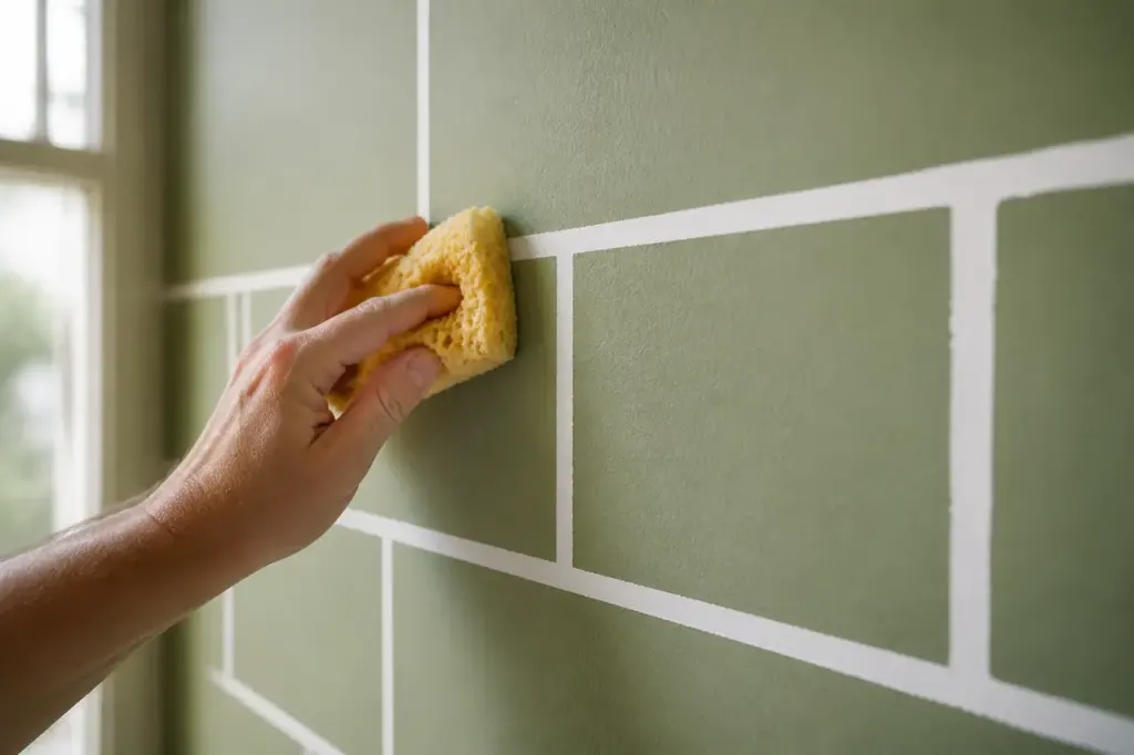 Mur peint avec joints nets et eponge douce