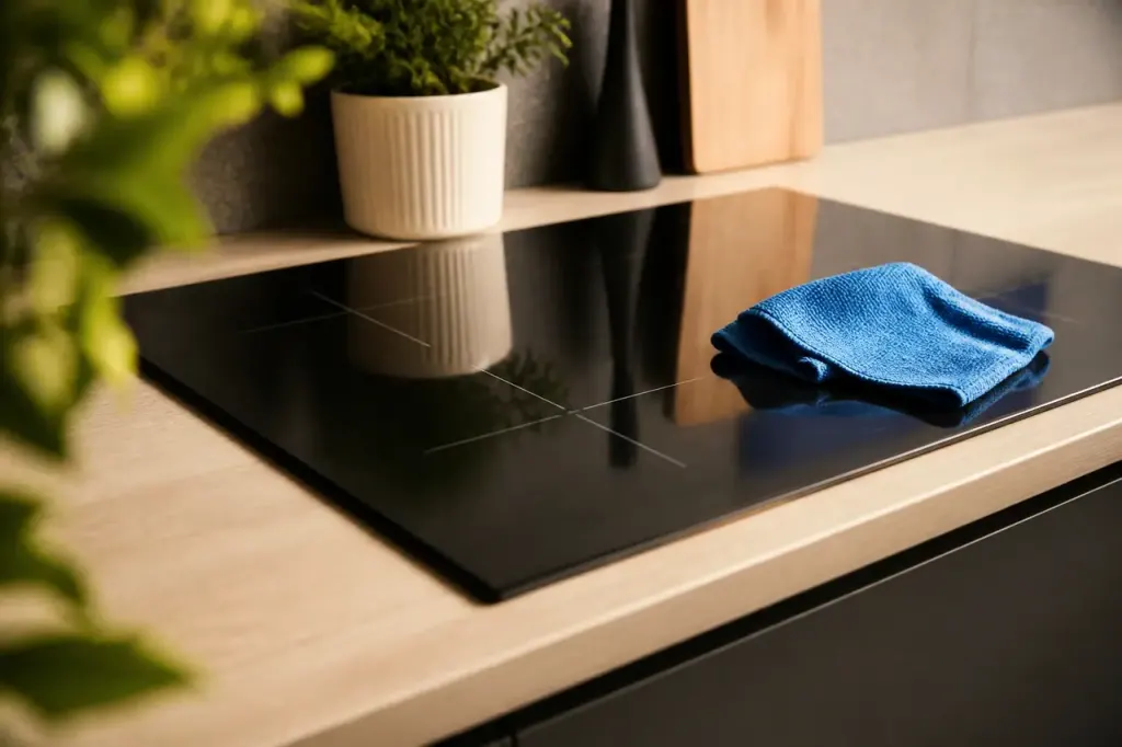 Plaque de cuisson essuyee avec un chiffon microfibre