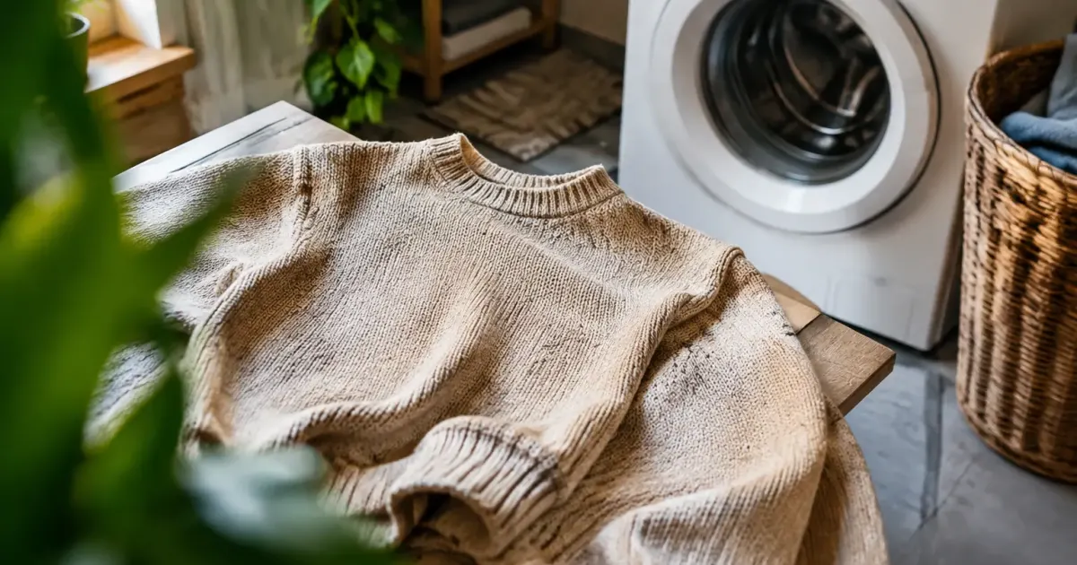 Pull en maille a plat pres d'un lave-linge