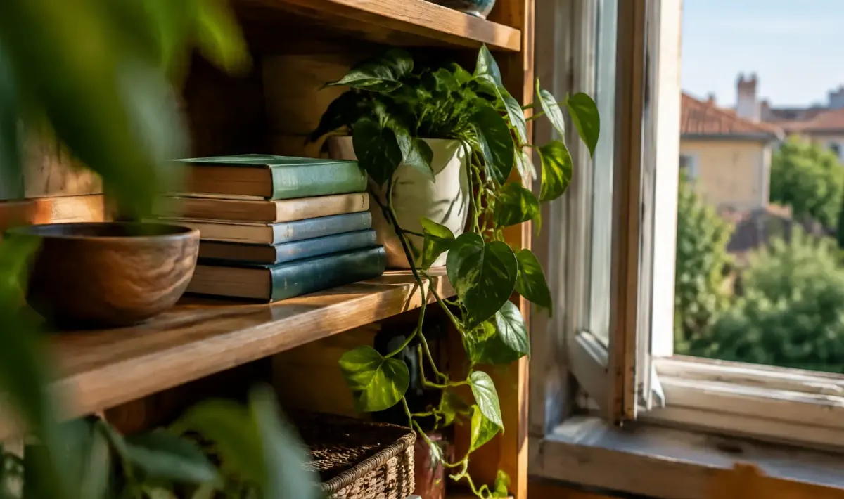 Pulls plies sur etagere en bois pres fenetre ouverte