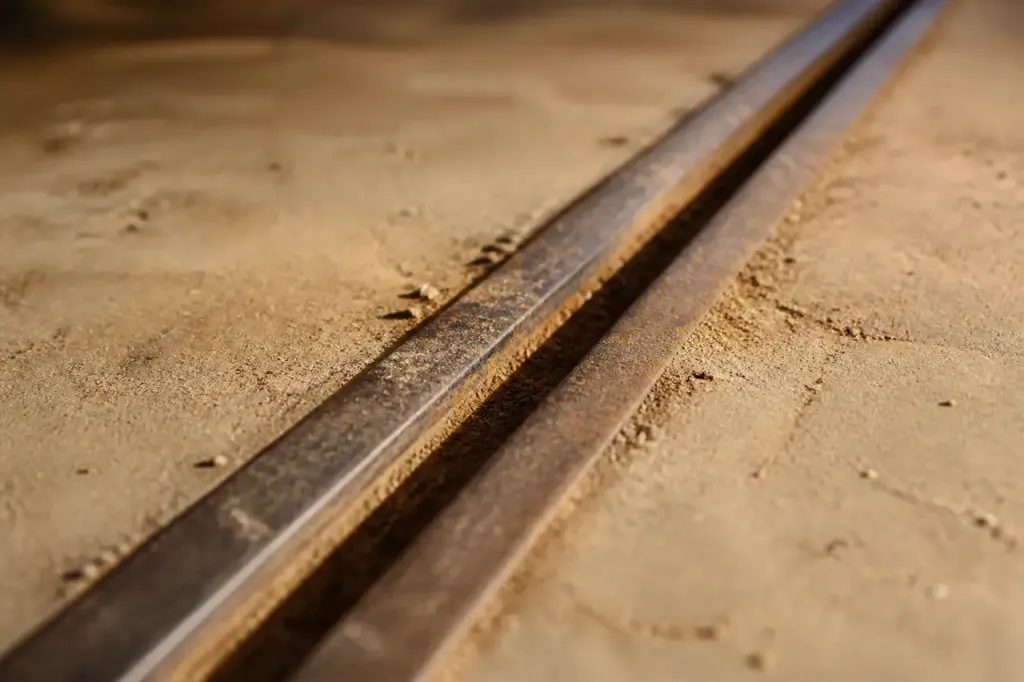 Rail metallique de garage couvert de sable fin