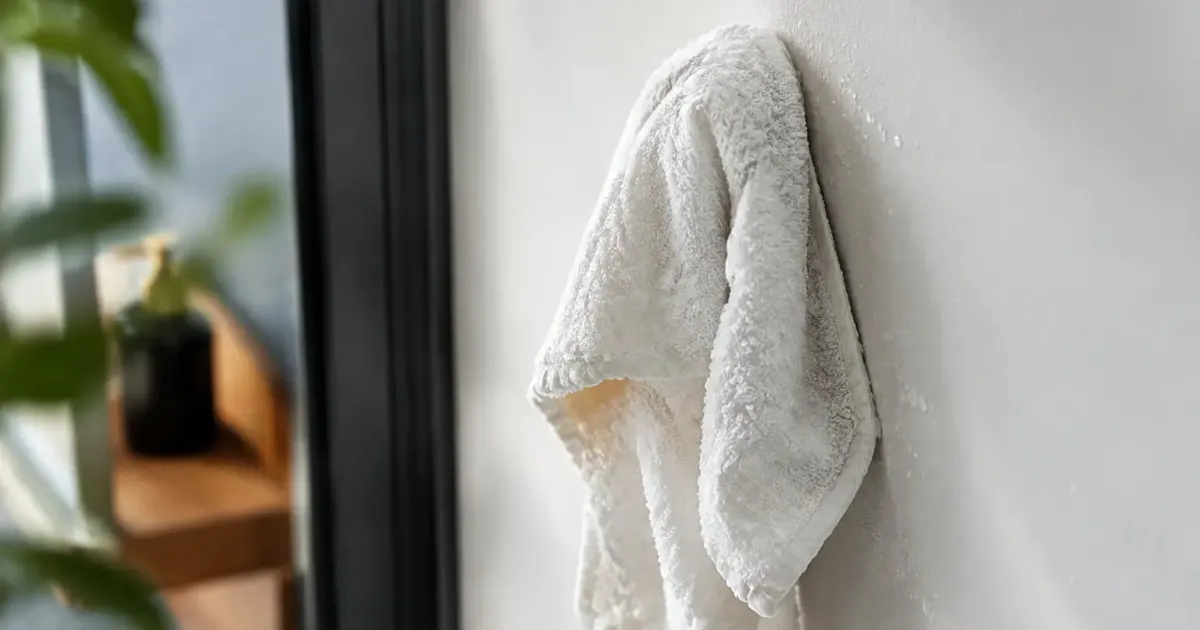 Serviette humide posee sur la paroi interieure blanche