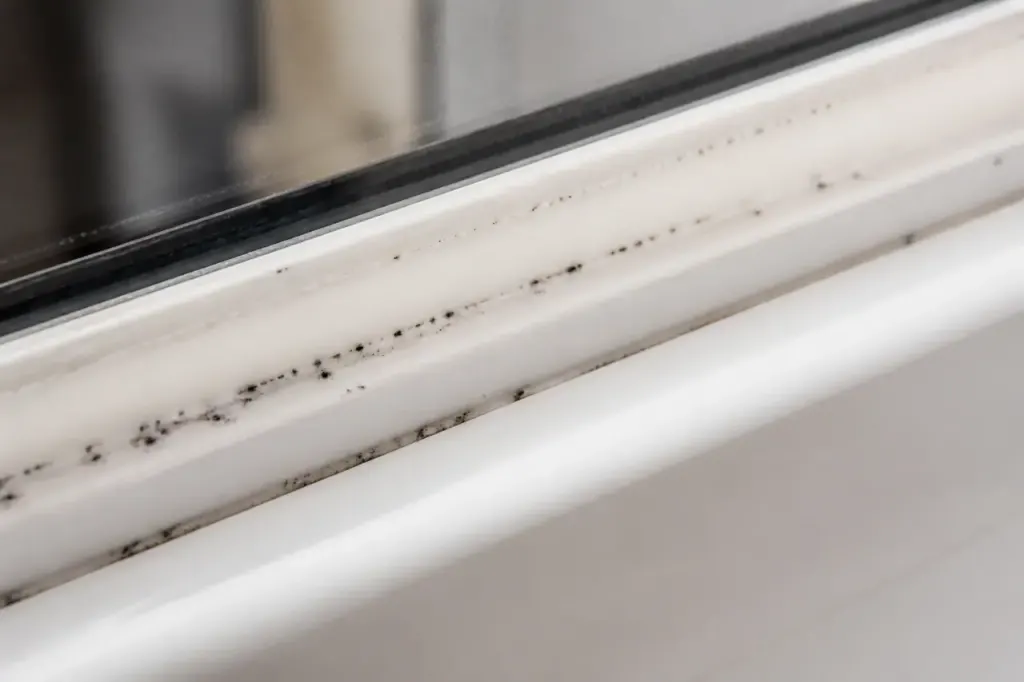 Gros plan sur silicone blanc tache de points noirs
