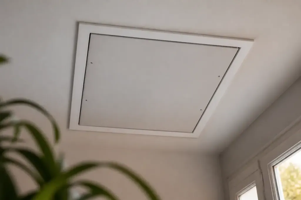 Trappe de grenier au plafond avec joint isolant blanc