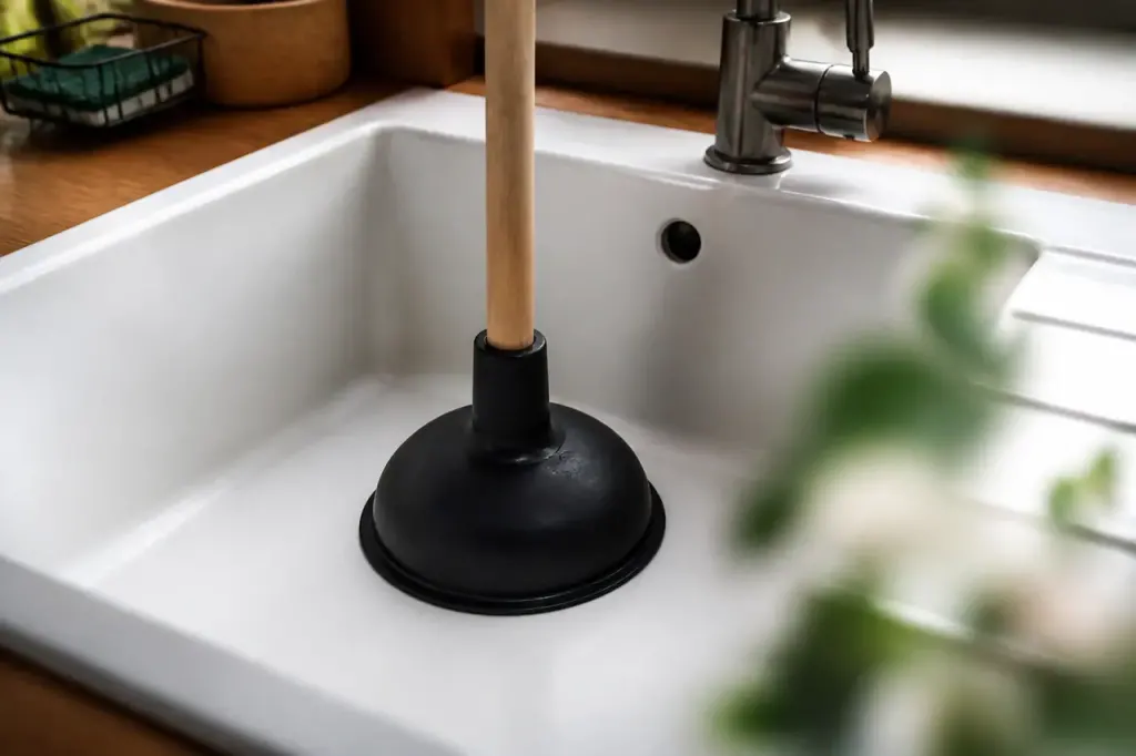 Ventouse noire a cloche plate posee sur evier